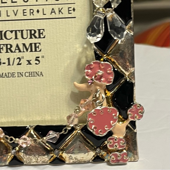 Pink poodles on black and silver diamond enamel & bling picture frame 3 1/2 x 5” - Picture 9 of 10